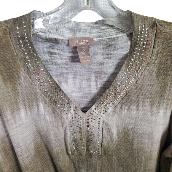 Chicos 3 Size XL Top Cotton Knit Lightweight Tie Dye Long Sleeve Studded Accents - Picture 8 of 10
